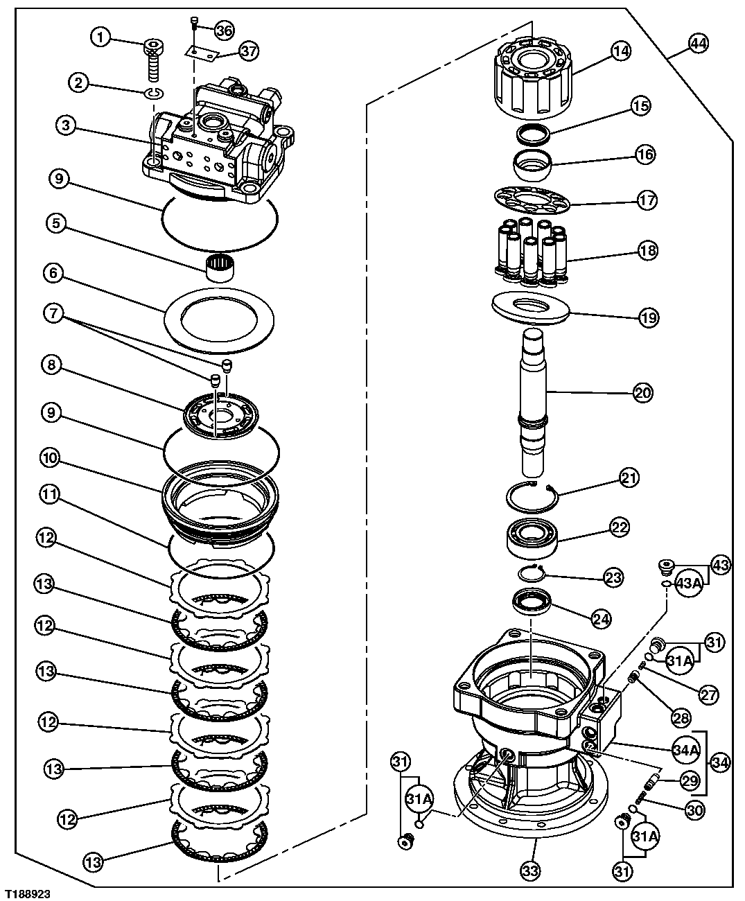 Схема запчастей John Deere 20C - 276 - SWING MOTOR COMPONENTS 4367 MOTORS