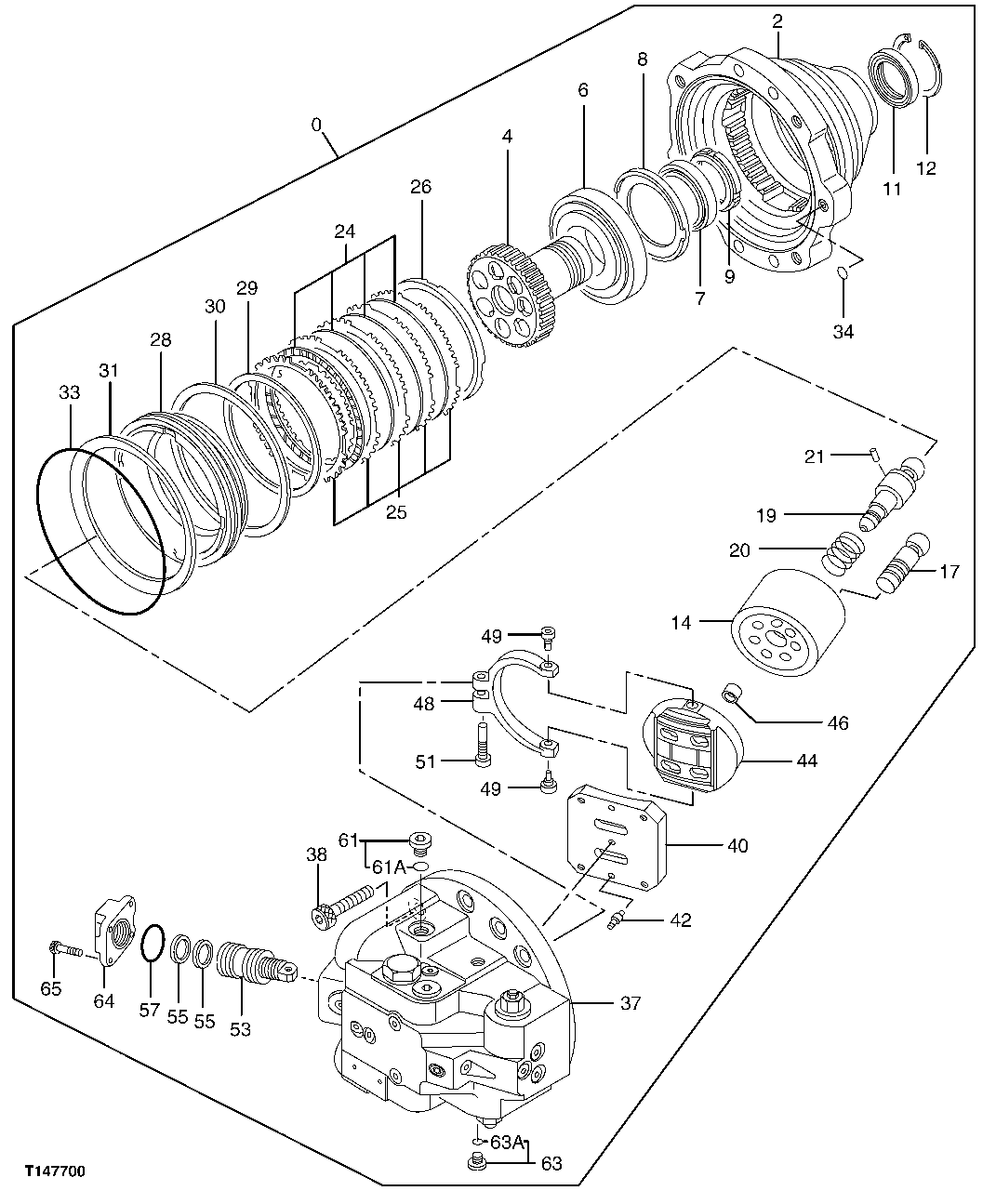 Схема запчастей John Deere 70CLC - 19 - Propel Motor Components ( - 071231) 0260 AXLES, DIFF. & SUSP. SYS. HYD. (INCL. FWD)