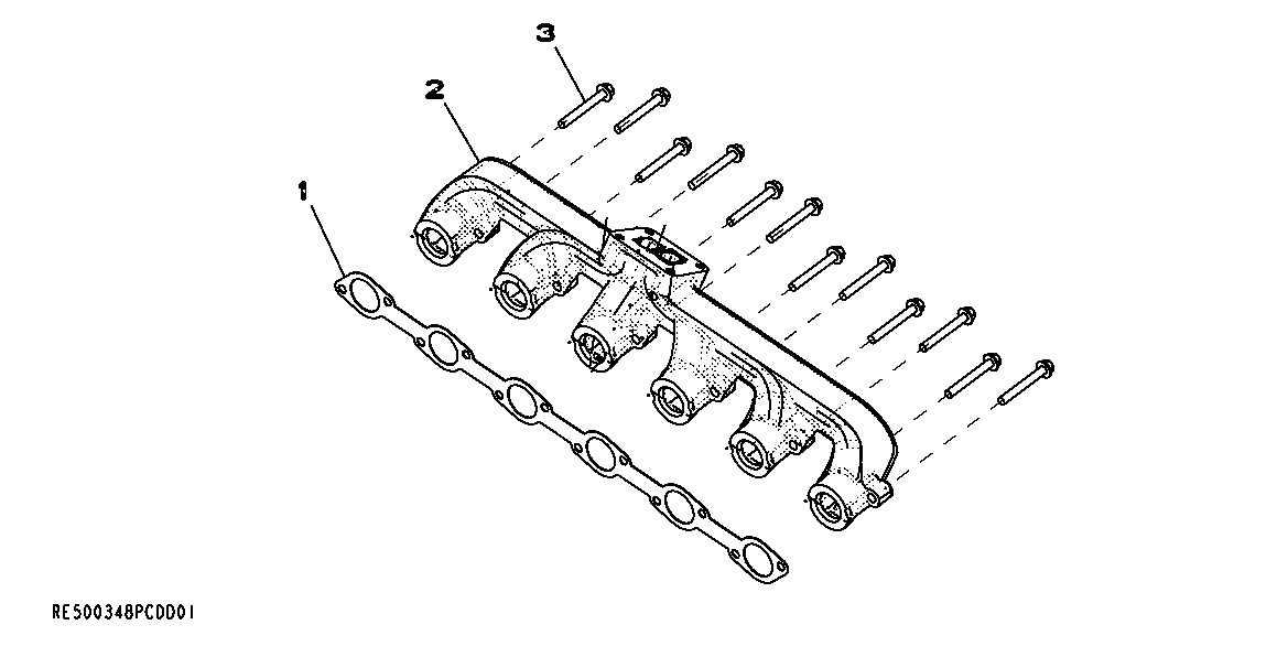 Схема запчастей John Deere 70CLC - 42 - 2834 EXHAUST MANIFOLD 0400A 270C LC EXCAVATOR 6068HT055-RE507964 6068HT055