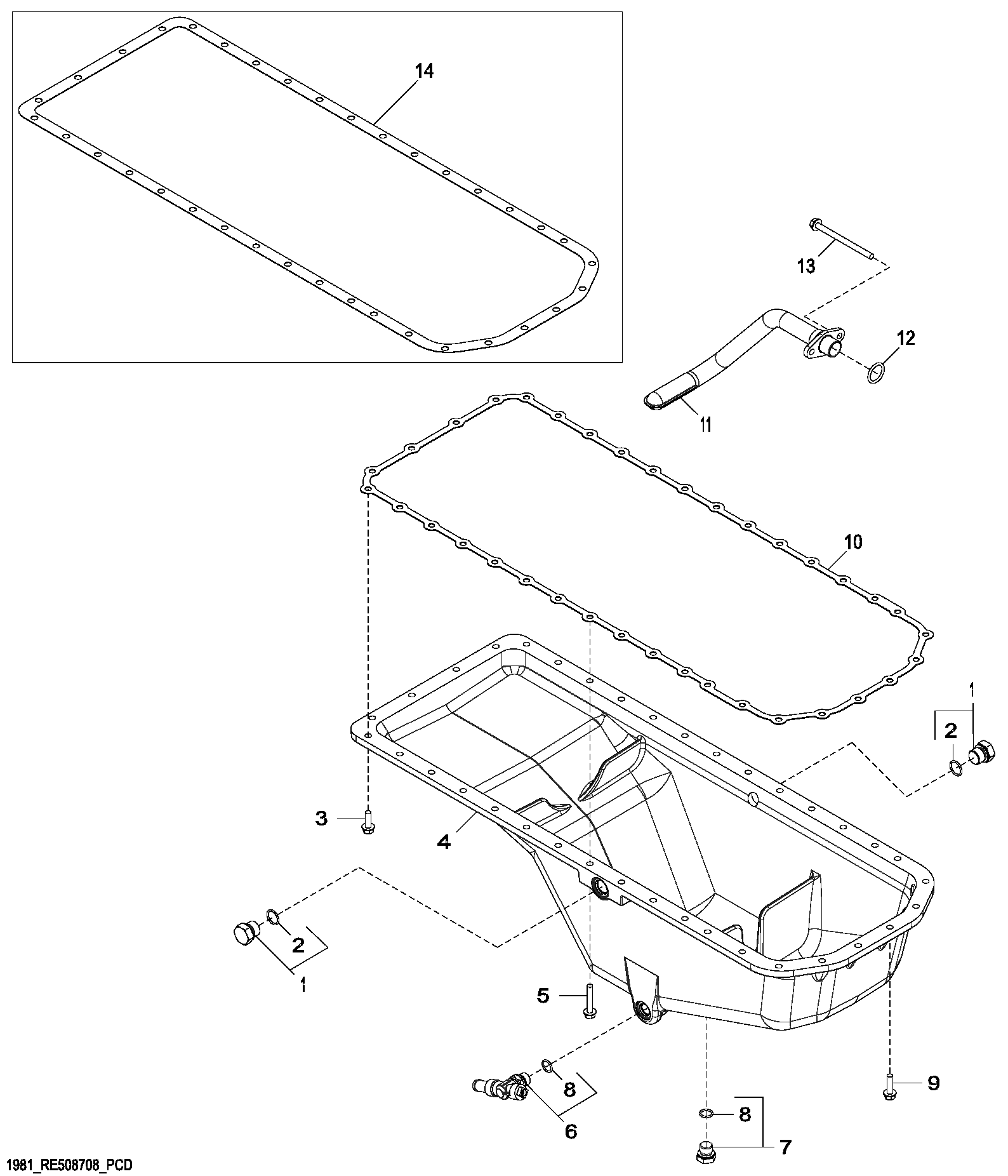 Схема запчастей John Deere 70CLC - 97 - 1981 Oil Pan 0400B Engine 6068HT054-RE507967 6068HT054