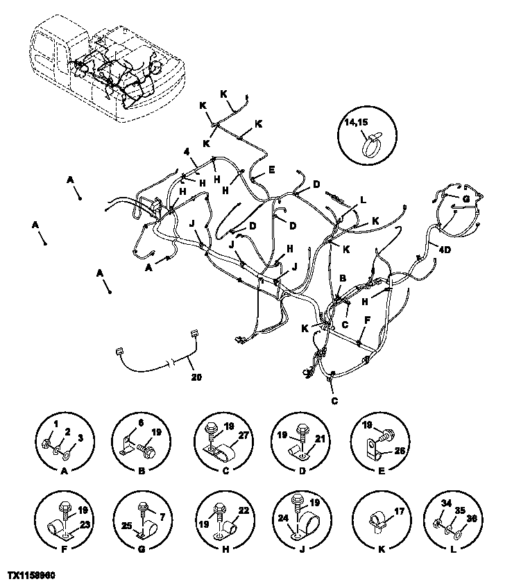 Схема запчастей John Deere 70CLC - 165 - Main Wiring Harness 1674 WIRING HARNESS & SWITCHES (IF NOT INCLUDED ELSEWHERE)