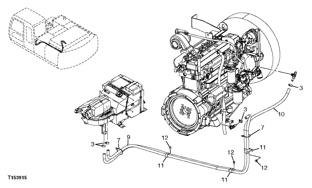 Схема запчастей John Deere 70CLC - 217 - HEATER HOSES 1830 HEATING & AIR CONDITIONING