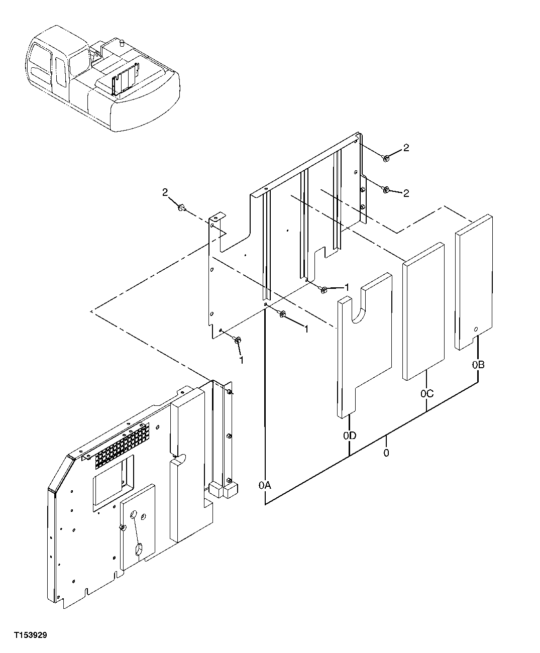 Схема запчастей John Deere 70CLC - 224 - COMPARTMENT INTERIOR PANELS 1910 HOOD OR ENGINE ENCLOSURE