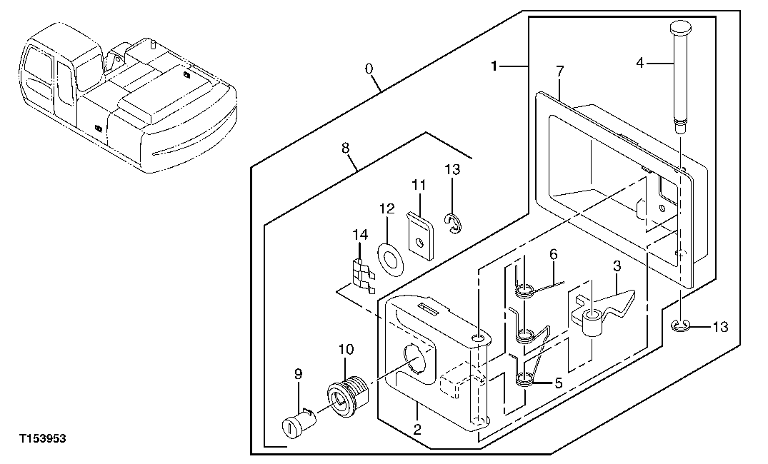 Схема запчастей John Deere 70CLC - 228 - DOOR LOCK ASSEMBLY 1910 HOOD OR ENGINE ENCLOSURE