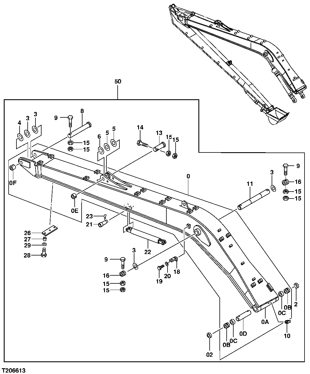 Схема запчастей John Deere 70CLC - 282 - BOOM, SUPER LONG FRONT 3344 BOOM