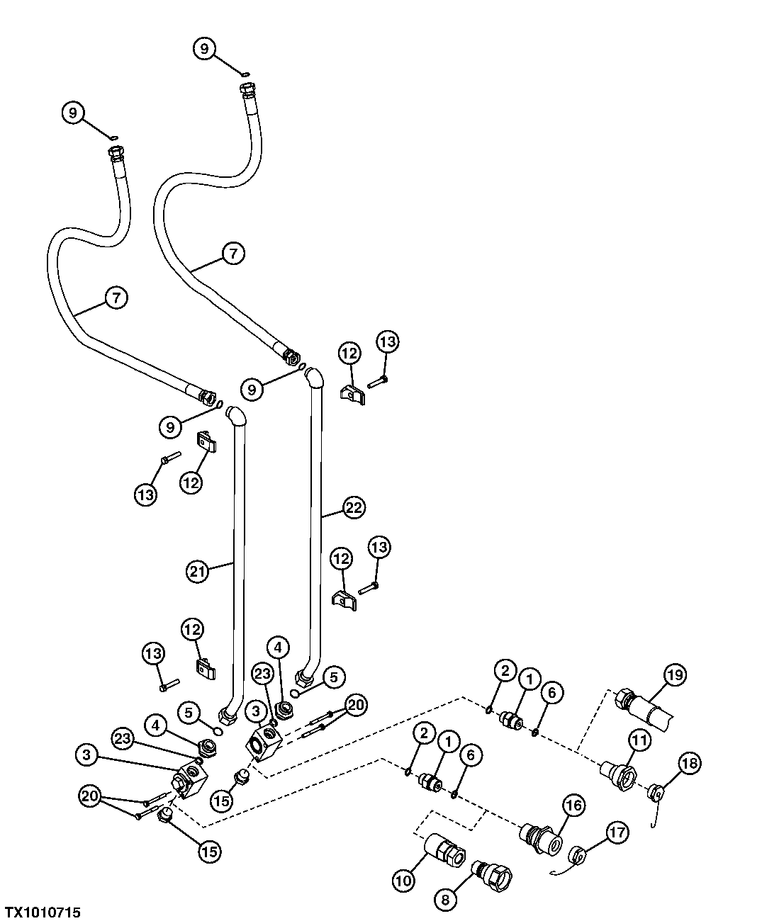 Схема запчастей John Deere 70CLC - 305 - ARM AUXILIARY HOSES AND LINES (FACTORY INSTALLED) 3360 HYDRAULIC SYSTEM