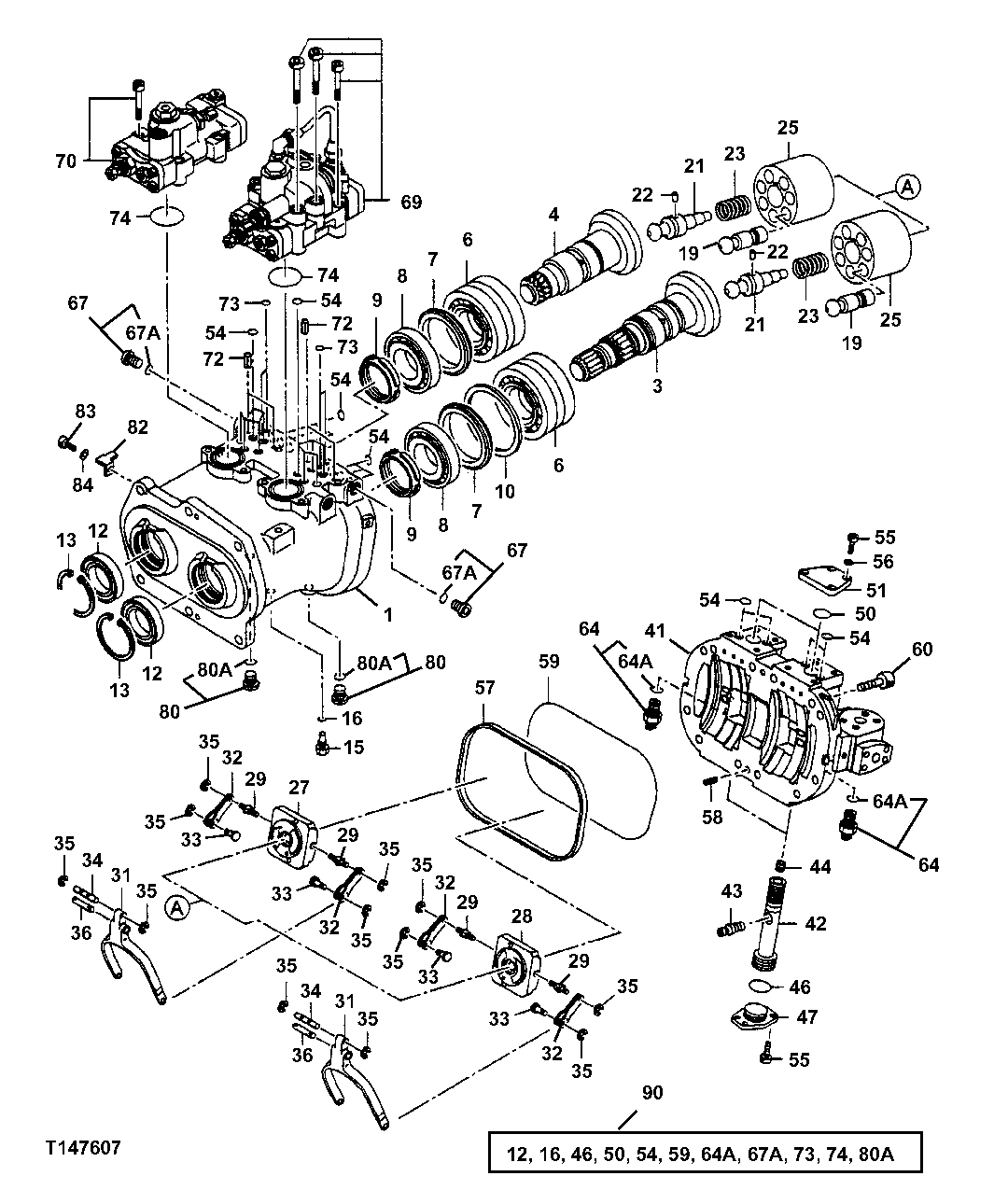 Схема запчастей John Deere 70CLC - 311 - Main Hydraulic Pump Housing, Disk, Rotors, Head And Regulators 3361 Hydraulic Pump