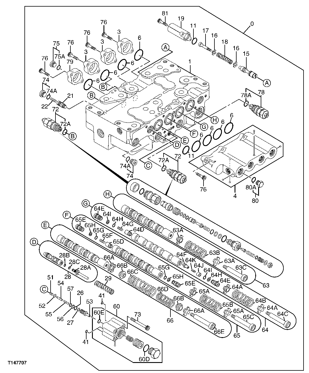 Схема запчастей John Deere 70CLC - 321 - CONTROL VALVE 3362 Control & Load Holding Valves