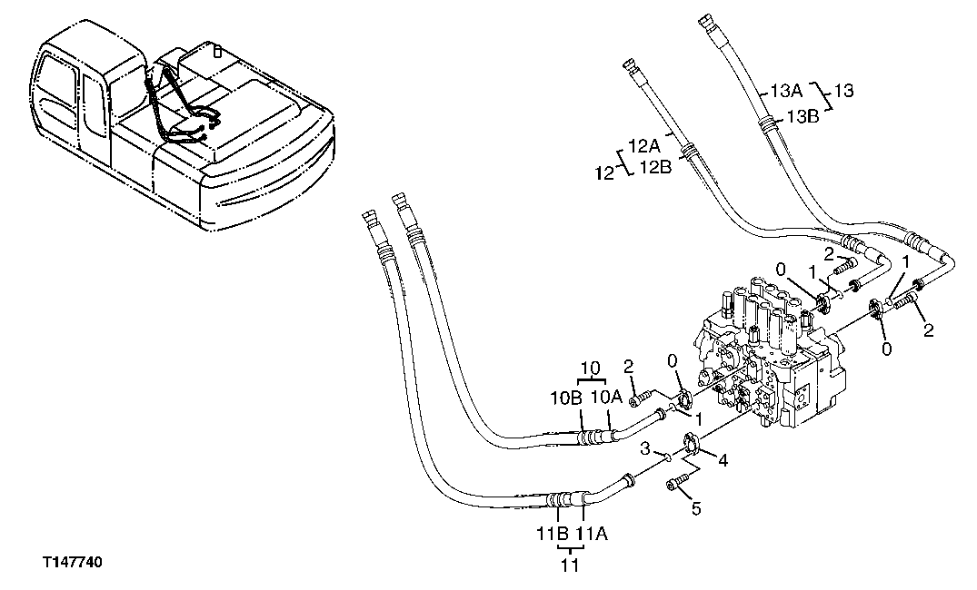 Схема запчастей John Deere 70CLC - 341 - CONTROL VALVE HYDRAULIC LINES 3363 Lines, Hoses & Fittings