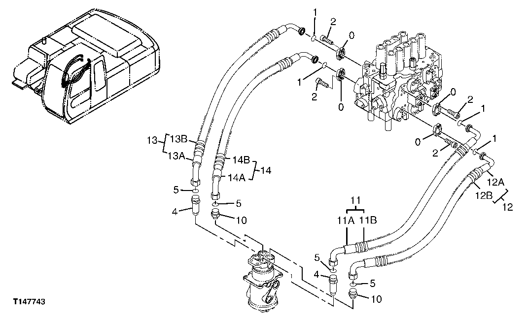 Схема запчастей John Deere 70CLC - 343 - CONTROL VALVE HYDRAULIC LINES 3363 Lines, Hoses & Fittings