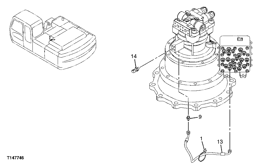 Схема запчастей John Deere 70CLC - 352 - PILOT HYDRAULIC LINE (SN -020744) 3363 Lines, Hoses & Fittings