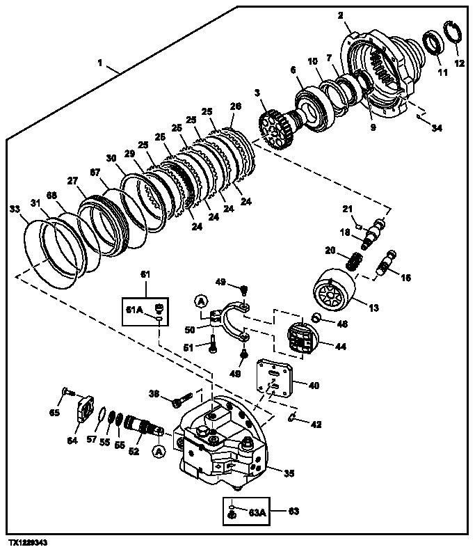 Схема запчастей John Deere 30CLC - 21 - PROPEL MOTOR COMPONENTS (330CLC)(S.N. -082518) 0260 AXLES, DIFF. & SUSP. SYS. HYD. (INCL. FWD)