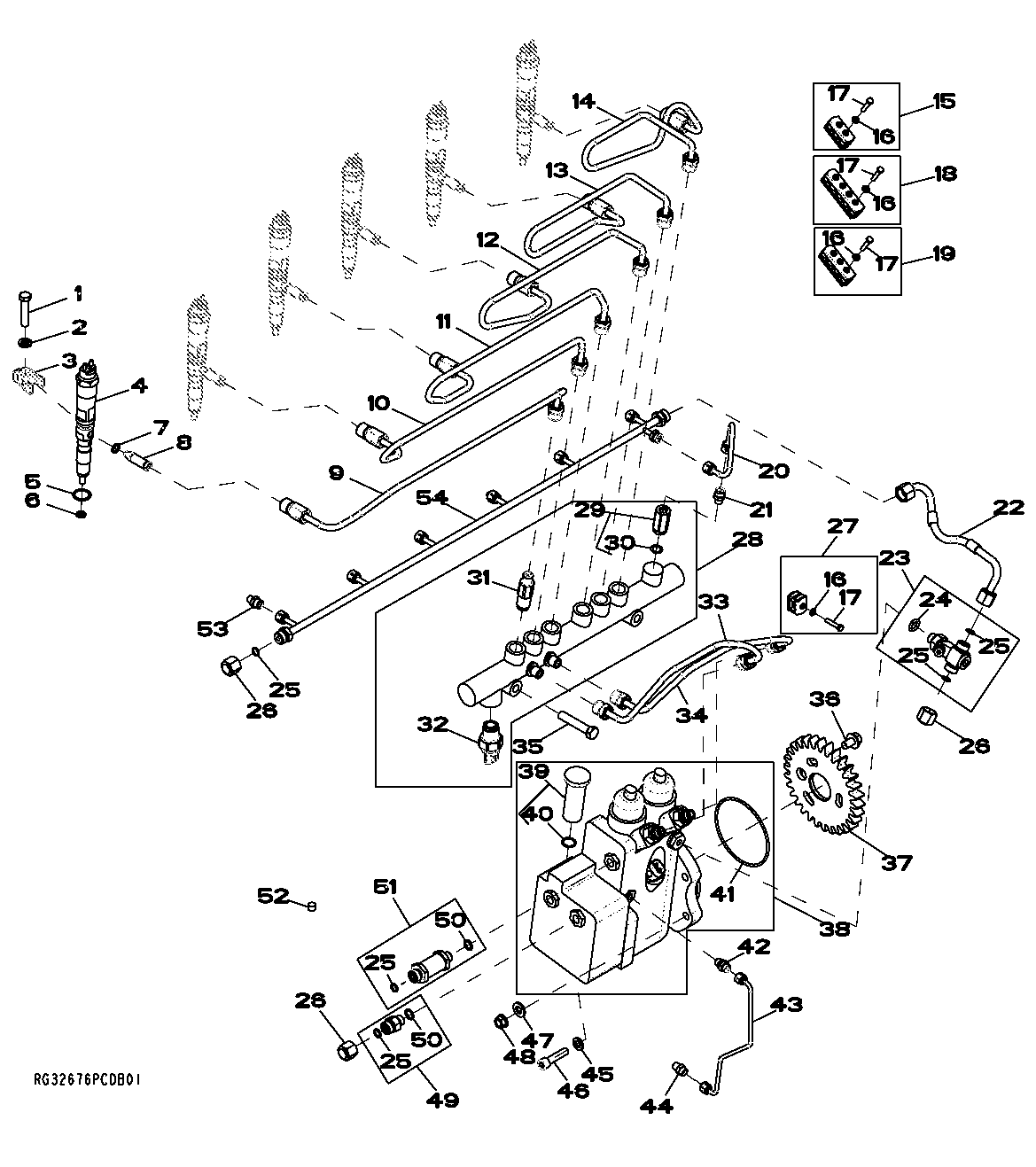 Схема запчастей John Deere 30CLC - 65 - 16BS, 1613 FUEL INJECTION PUMP,FUEL INJECTION NOZZLE AND LINES 0400A 6081HT002 6081HT002 6081HT002