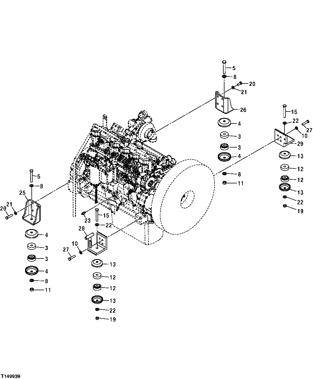 Схема запчастей John Deere 30CLC - 180 - ENGINE MOUNTS 0540 ENGINE MOUNTING