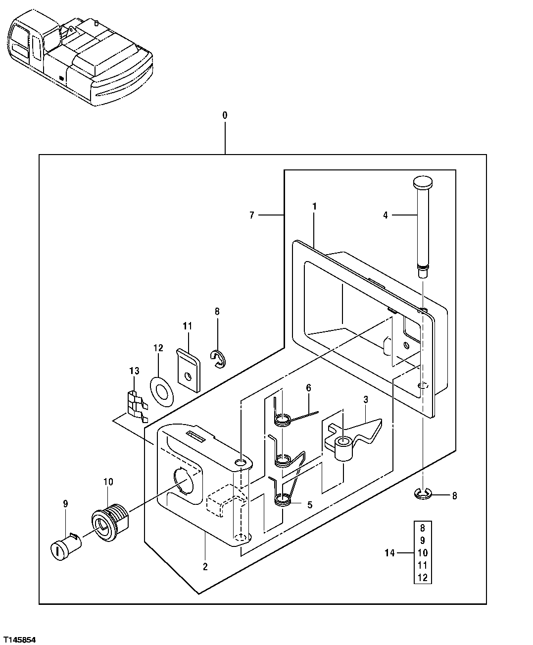 Схема запчастей John Deere 30CLC - 240 - DOOR LOCK (STORAGE COMPARTMENT) 1910 HOOD OR ENGINE ENCLOSURE