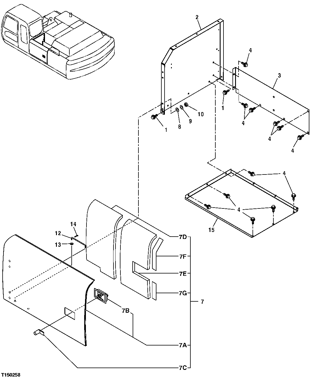 Схема запчастей John Deere 30CLC - 242 - COVER, HOOD AND ENGINE ENCLOSURE (STORAGE COMPARTMENT) 1910 HOOD OR ENGINE ENCLOSURE