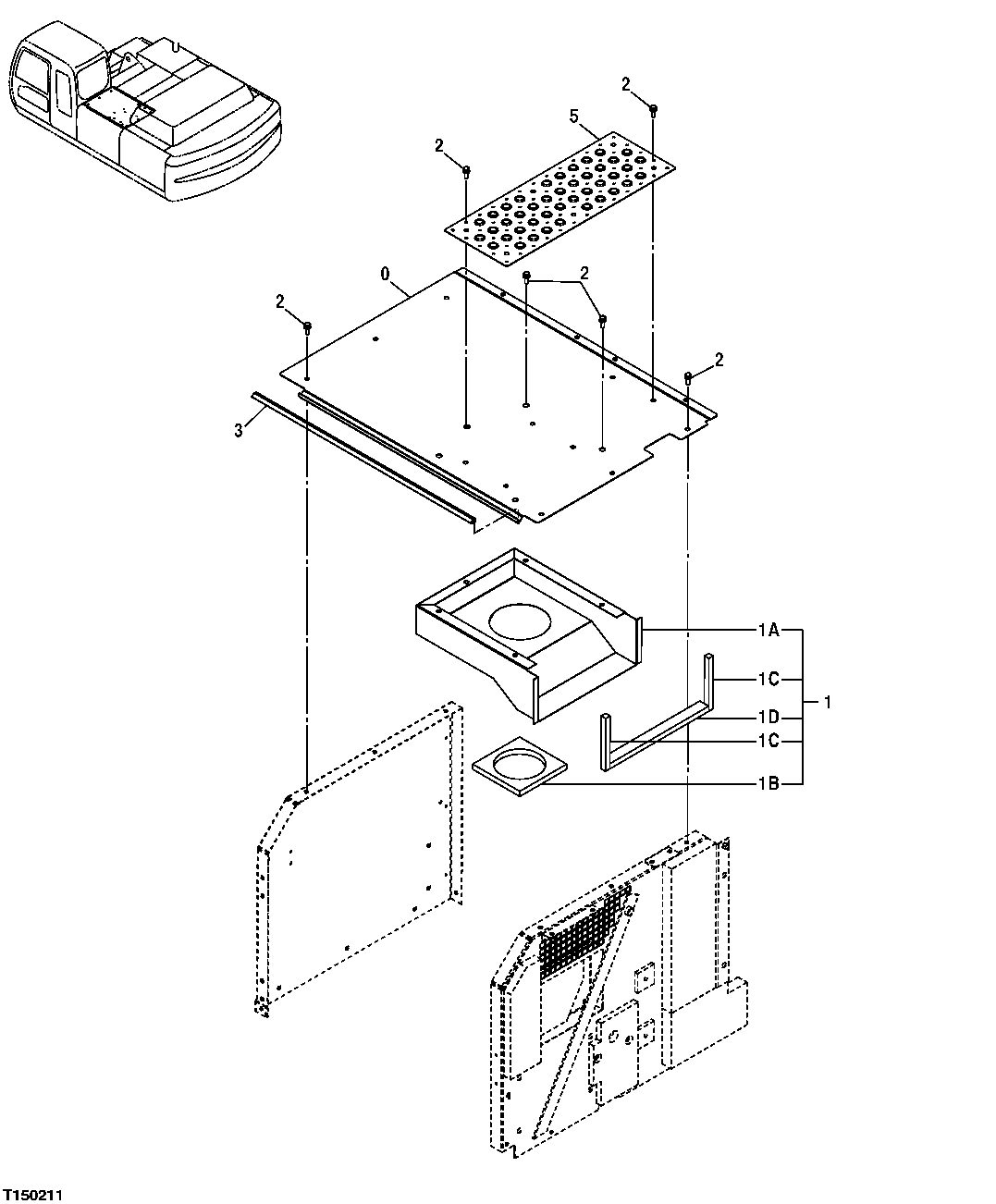 Схема запчастей John Deere 30CLC - 243 - COVER (STORAGE COMPARTMENT) 1910 HOOD OR ENGINE ENCLOSURE