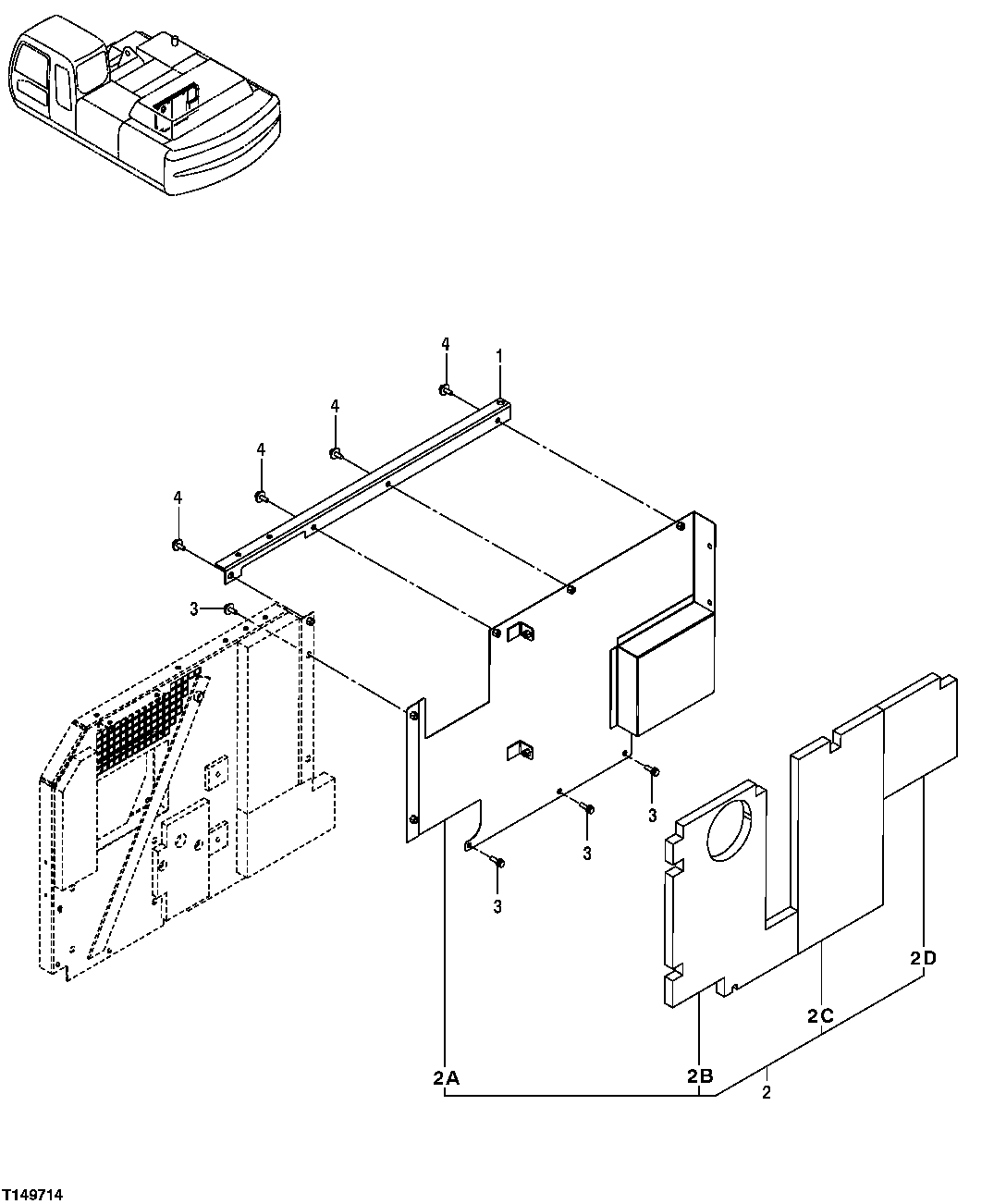 Схема запчастей John Deere 30CLC - 245 - ENGINE COMPARTMENT COVER 1910 HOOD OR ENGINE ENCLOSURE