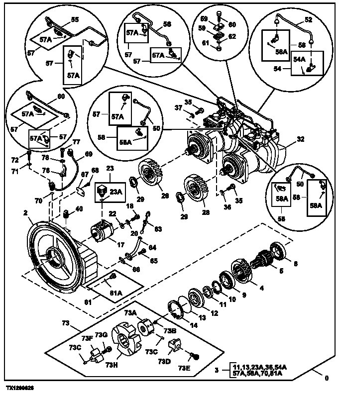 Схема запчастей John Deere 30CLC - 258 - HYDRAULIC PUMP AND GEARBOX COMPONENTS 2160 VEHICLE HYDRAULICS