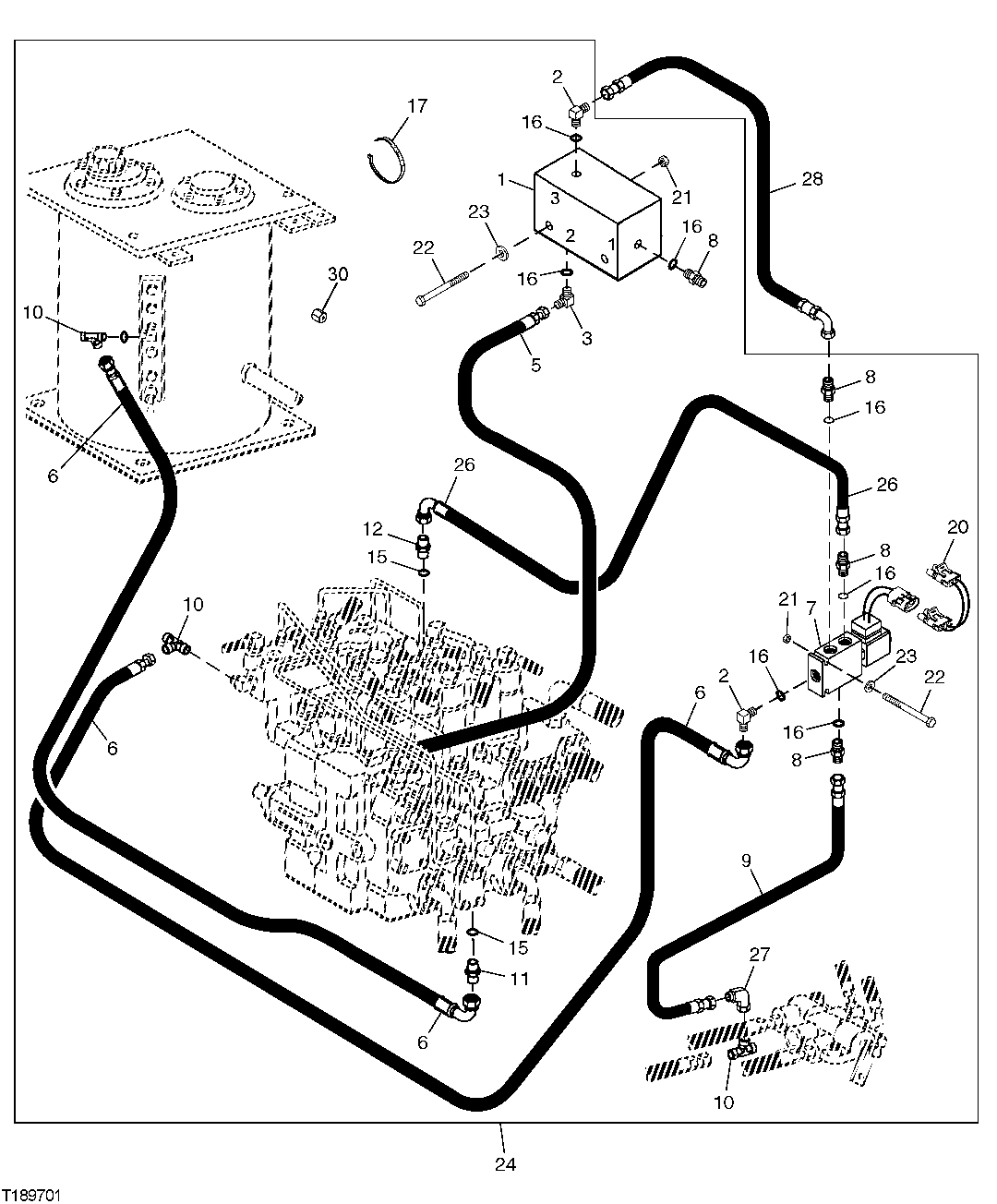 Схема запчастей John Deere 30CLC - 391 - SOLENOID CONTROL AND FLOW CONTROL VALVE KIT (1-WAY) 3360 HYDRAULIC SYSTEM