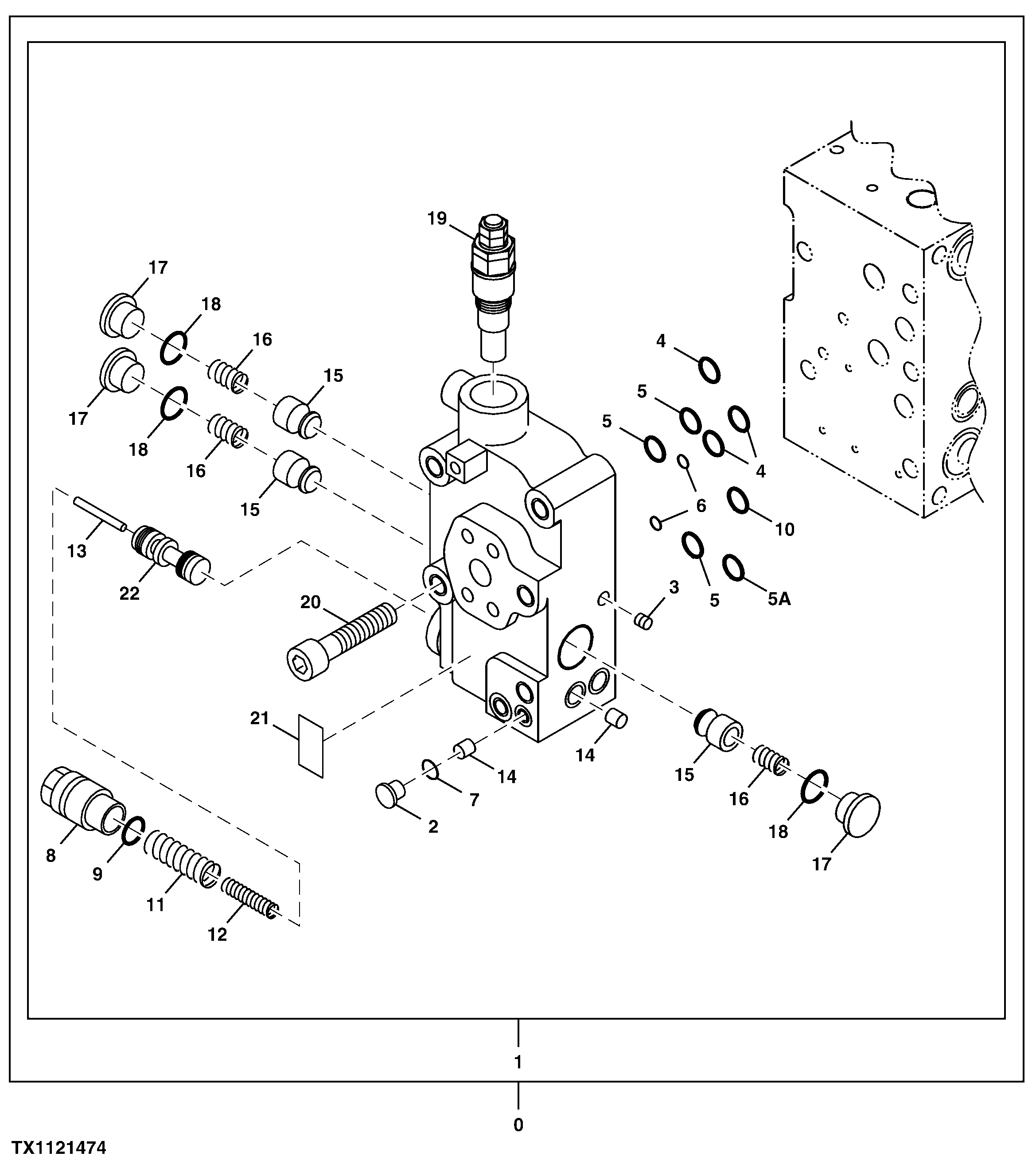 Схема запчастей John Deere 30CLC - 336 - Control Valve Components (System Relief Four Spool Side) 3360 HYDRAULIC SYSTEM