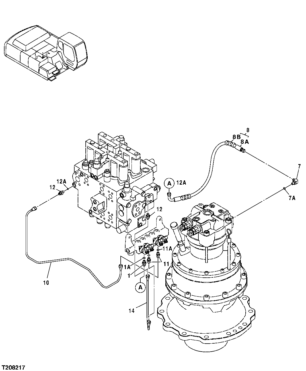 Схема запчастей John Deere 30CLC - 343 - PILOT LINES (CONTROL VALVE TO SWING MOTOR) 3360 HYDRAULIC SYSTEM