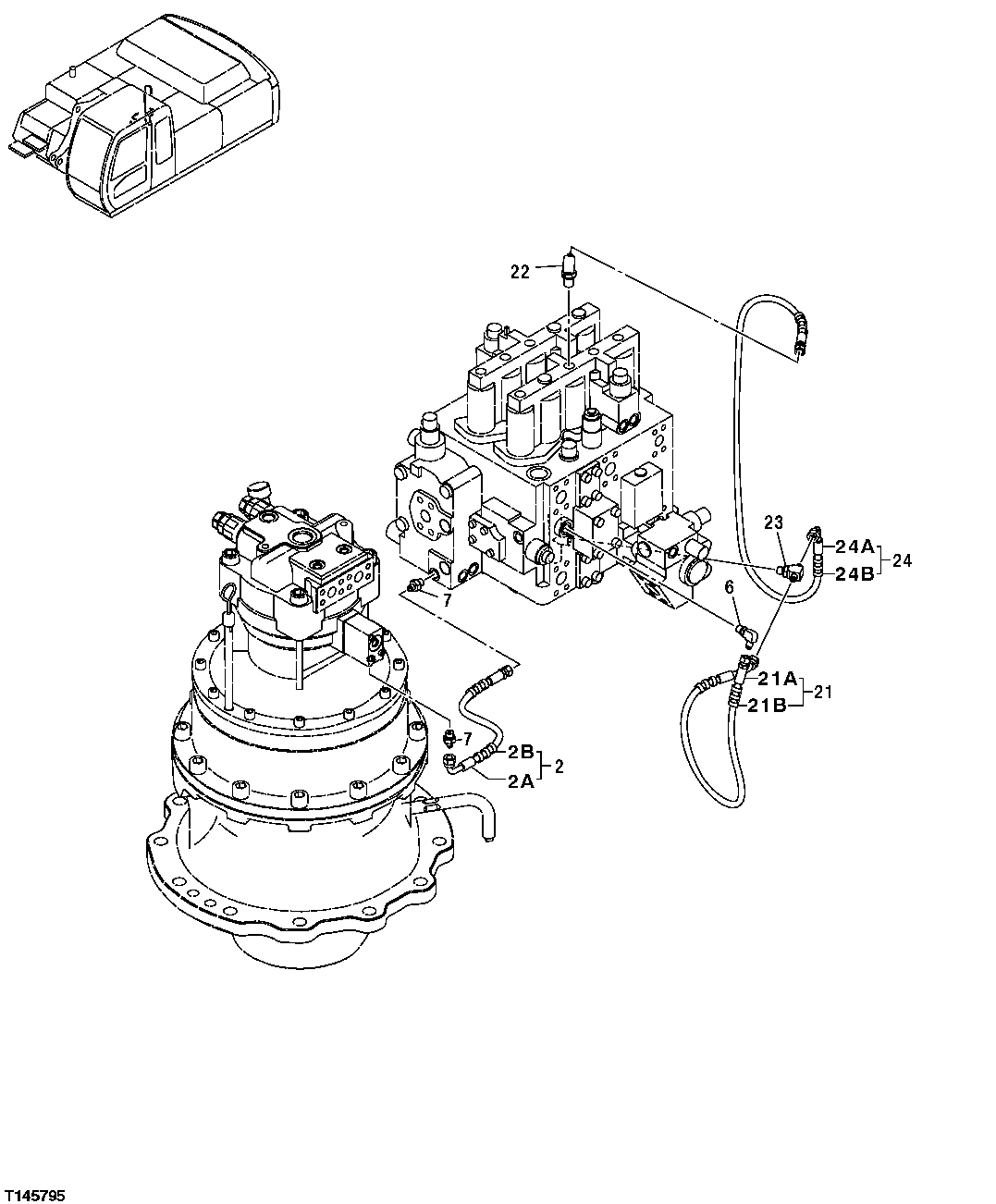 Схема запчастей John Deere 30CLC - 345 - PILOT LINES (CONTROL VALVE TO SWING MOTOR) 3360 HYDRAULIC SYSTEM