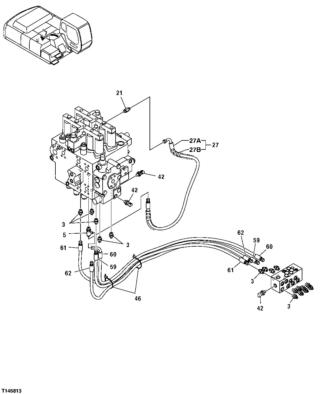 Схема запчастей John Deere 30CLC - 349 - PILOT LINES (CONTROL VALVE TO FLOW REGULATOR VALVE) 3360 HYDRAULIC SYSTEM