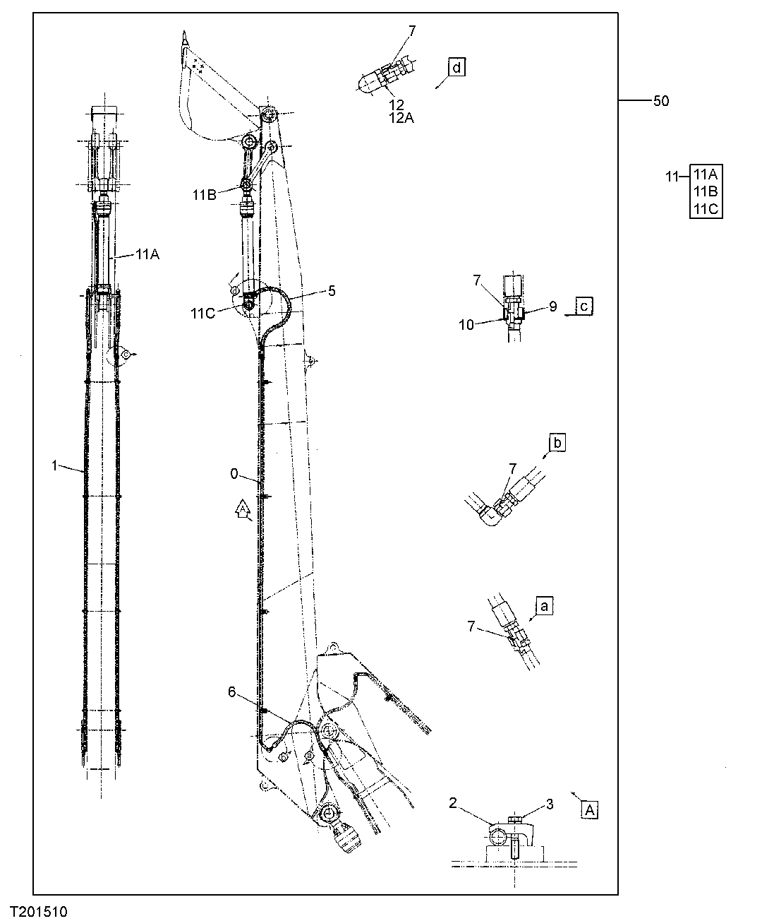 Схема запчастей John Deere 30CLC - 361 - SUPER LONG FRONT ARM PLUMBING (330CLC) 3360 HYDRAULIC SYSTEM