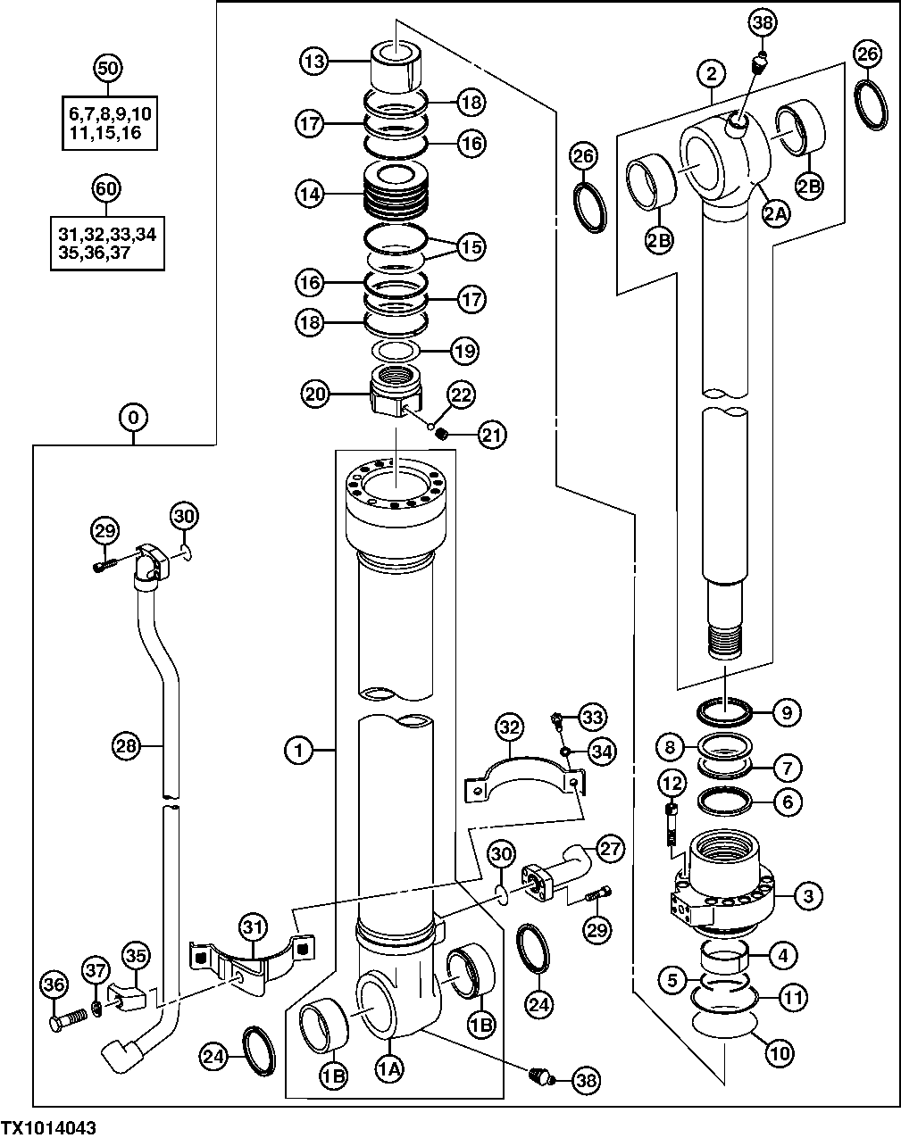 Схема запчастей John Deere 30CLC - 362 - Bucket Cylinder Components (Super Long Front) 3360 HYDRAULIC SYSTEM