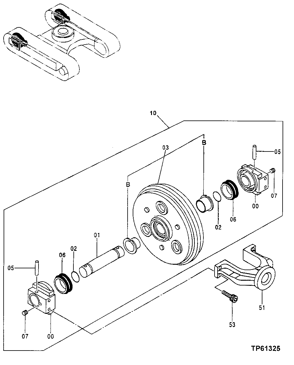 Схема запчастей John Deere 60C LC - 12 - FRONT TRACK CHAIN IDLER 0130 TRACK SYSTEMS