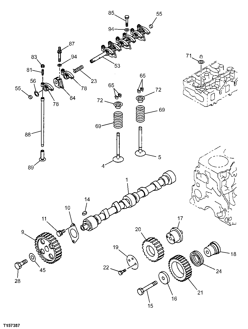 Схема запчастей John Deere 60C LC - 22 - VALVE ACTUATING SYSTEM 0402 CAMSHAFT AND VALVE ACTUATING MEANS