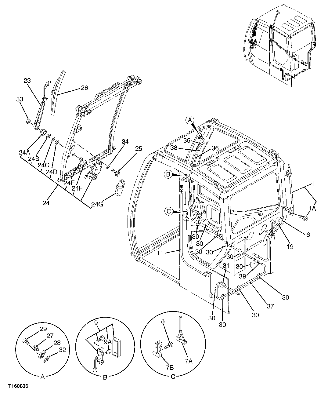 Схема запчастей John Deere 60C LC - 86 - CAB COMPONENTS (WINDSHIELD WIPER SYSTEM) 1810 OPERATOR ENCLOSURE