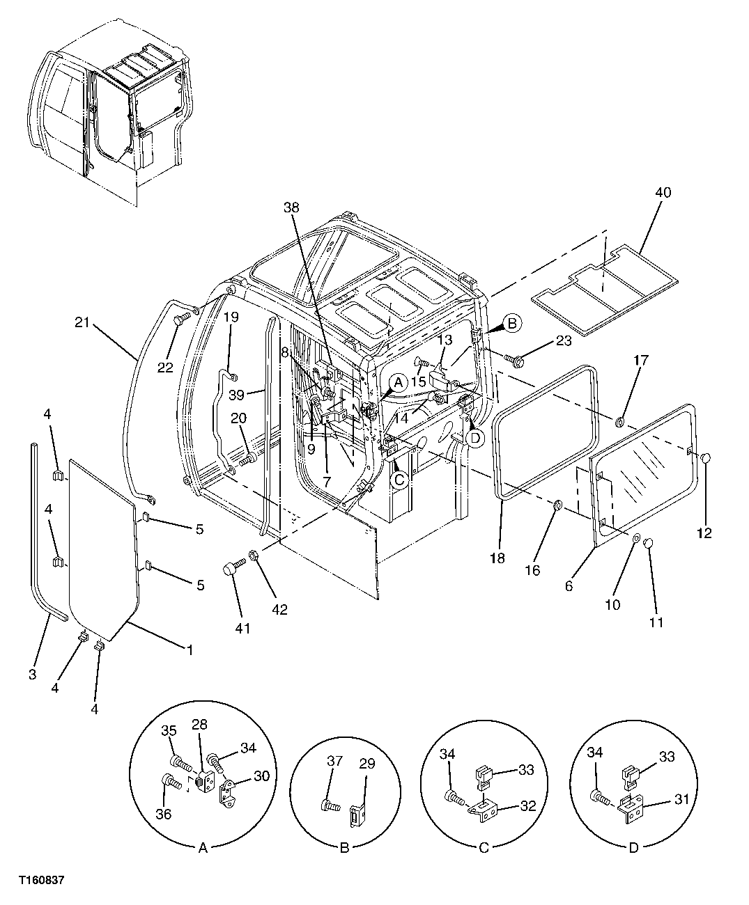 Схема запчастей John Deere 60C LC - 87 - CAB COMPONENTS (SIDE AND REAR WINDOWS) 1810 OPERATOR ENCLOSURE