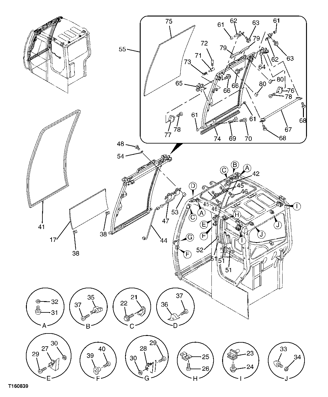 Схема запчастей John Deere 60C LC - 89 - CAB COMPONENTS (FRONT WINDOW) 1810 OPERATOR ENCLOSURE