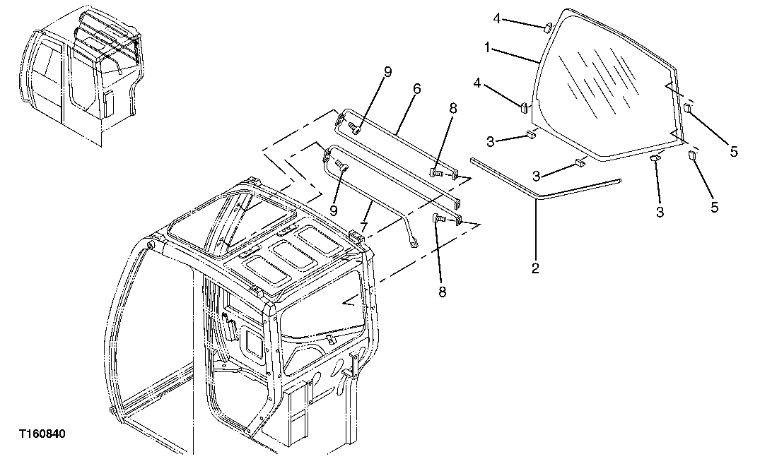 Схема запчастей John Deere 60C LC - 90 - CAB COMPONENTS (RIGHT SIDE WINDOW) 1810 OPERATOR ENCLOSURE