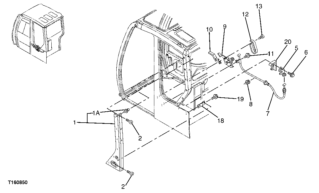 Схема запчастей John Deere 60C LC - 91 - CAB COMPONENTS (DOOR RELEASE CABLE) 1810 OPERATOR ENCLOSURE