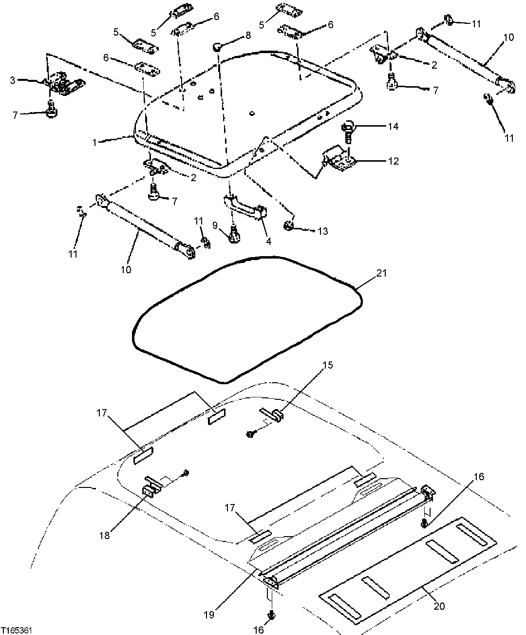 Схема запчастей John Deere 60C LC - 92 - CAB TOP HATCH 1810 OPERATOR ENCLOSURE