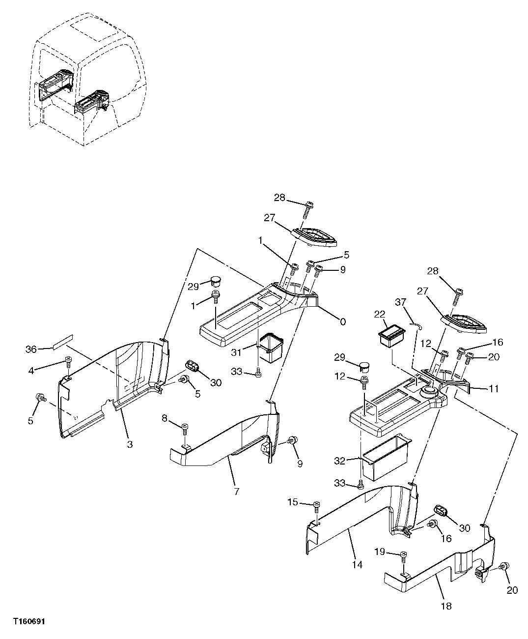 Схема запчастей John Deere 60C LC - 95 - CONSOLE COVERS 1810 OPERATOR ENCLOSURE