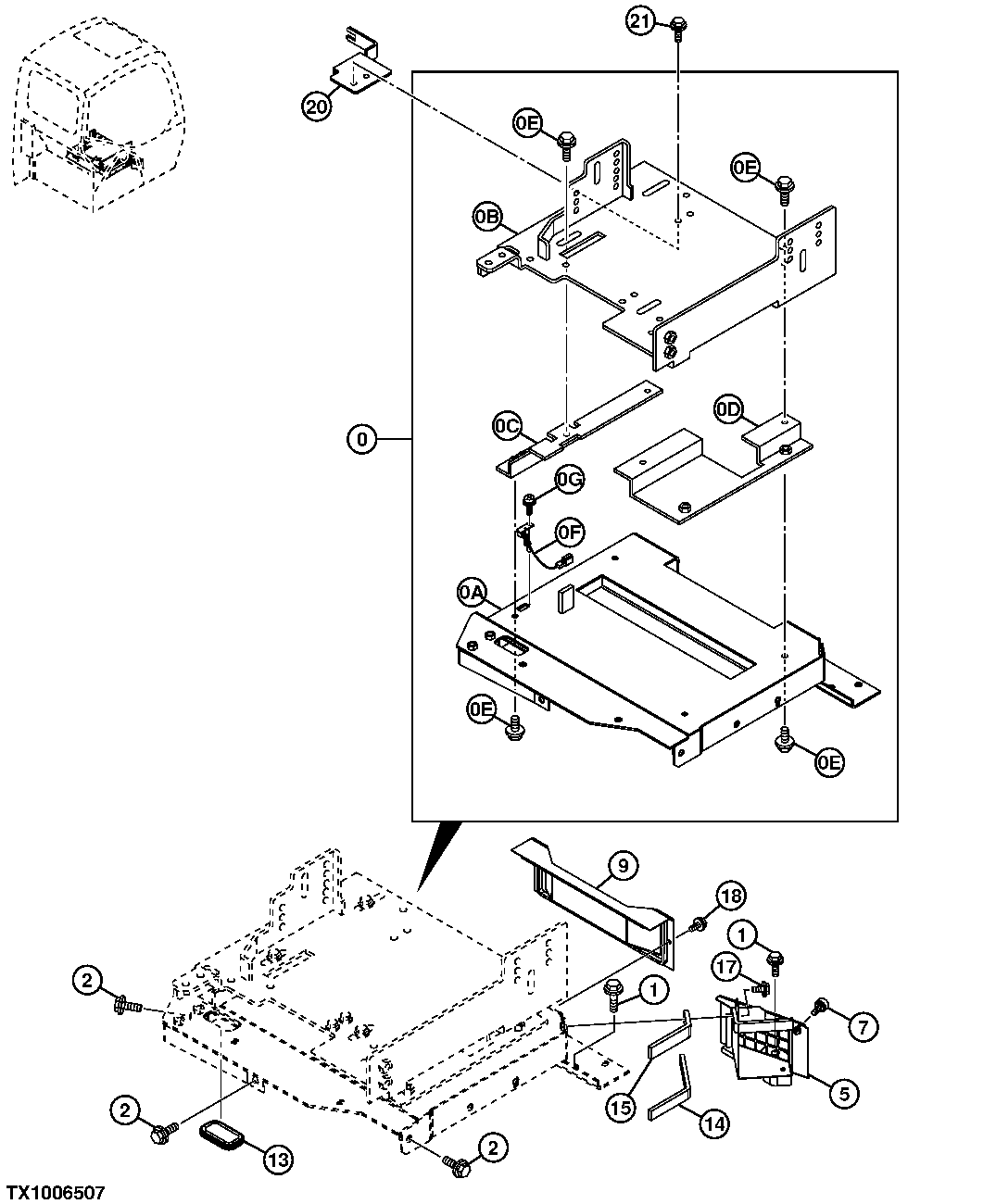 Схема запчастей John Deere 60C LC - 109 - Suspension Seat Base 1821 SEAT AND SEAT BELT