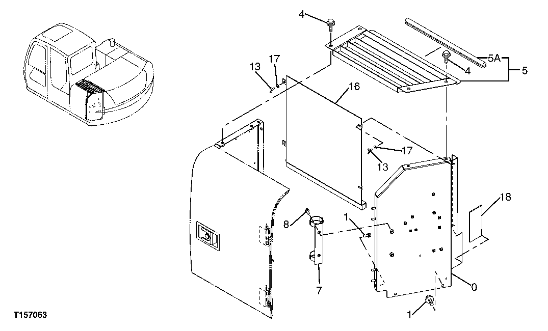 Схема запчастей John Deere 60C LC - 124 - COOLING PACKAGE COMPARTMENT TOP COVER 1910 HOOD OR ENGINE ENCLOSURE