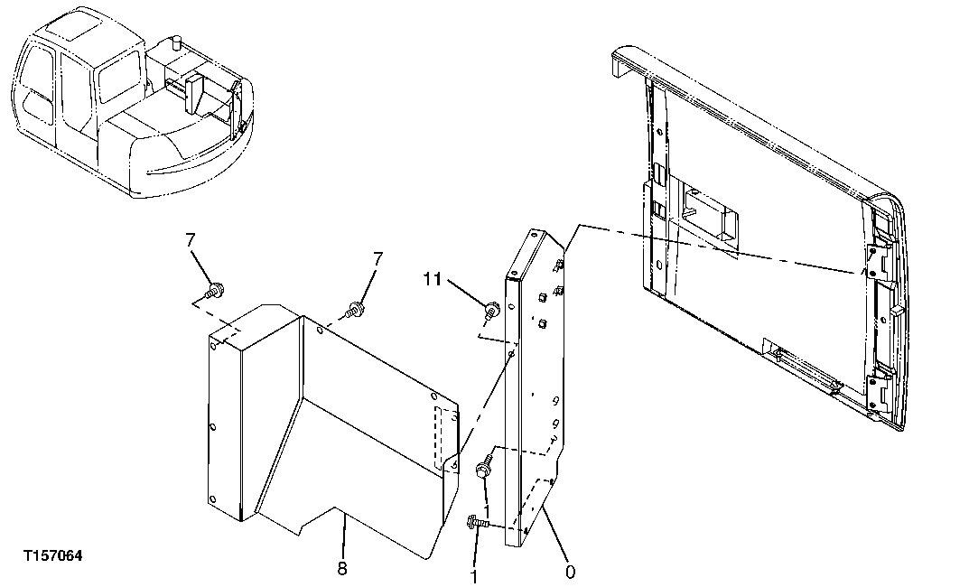 Схема запчастей John Deere 60C LC - 125 - HYDRAULIC PUMP COMPARTMENT PANELS 1910 HOOD OR ENGINE ENCLOSURE