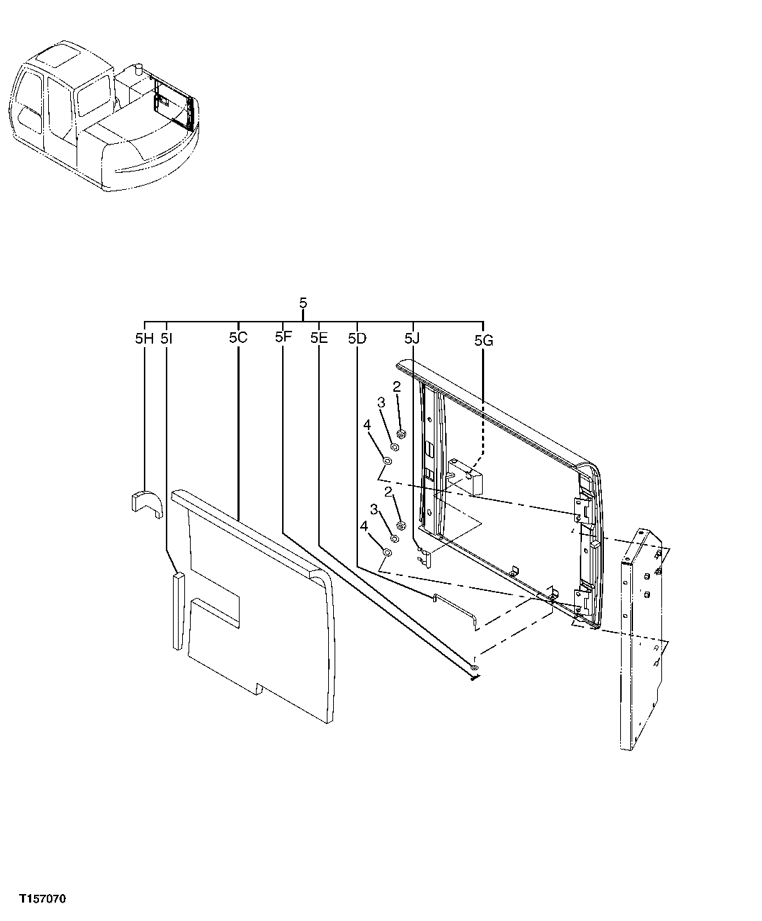 Схема запчастей John Deere 60C LC - 129 - HYDRAULIC PUMP COMPARTMENT DOOR 1910 HOOD OR ENGINE ENCLOSURE