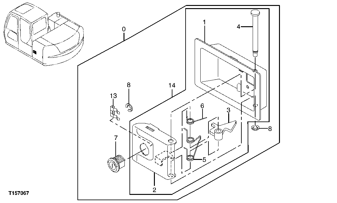 Схема запчастей John Deere 60C LC - 131 - DOOR LATCH (COOLING PACKAGE COMPARTMENT DOOR) 1910 HOOD OR ENGINE ENCLOSURE