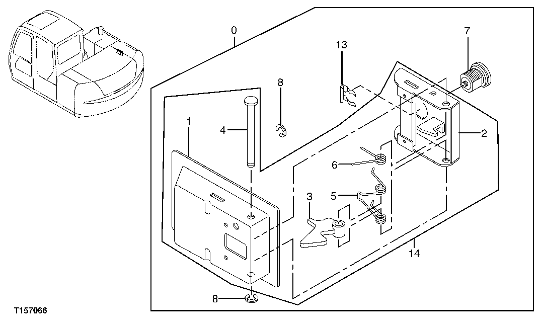 Схема запчастей John Deere 60C LC - 132 - DOOR LATCH (HYDRAULIC PUMP COMPARTMENT DOOR) 1910 HOOD OR ENGINE ENCLOSURE