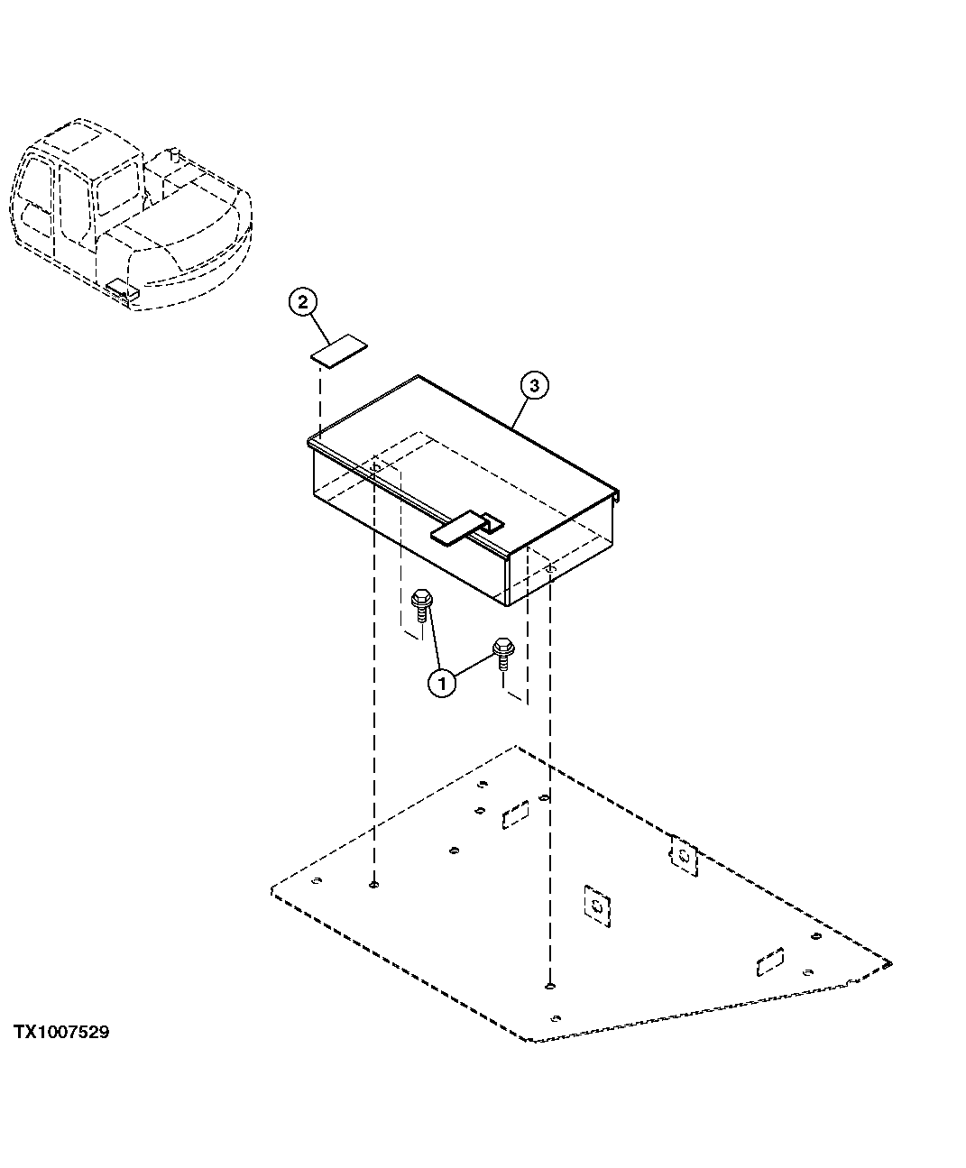 Схема запчастей John Deere 60C LC - 134 - TOOL BOX 1910 HOOD OR ENGINE ENCLOSURE