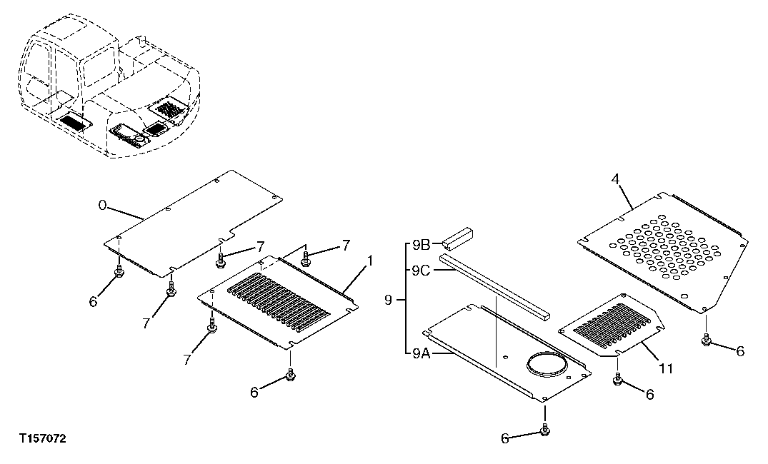 Схема запчастей John Deere 60C LC - 135 - BOTTOM COVERS 1910 HOOD OR ENGINE ENCLOSURE