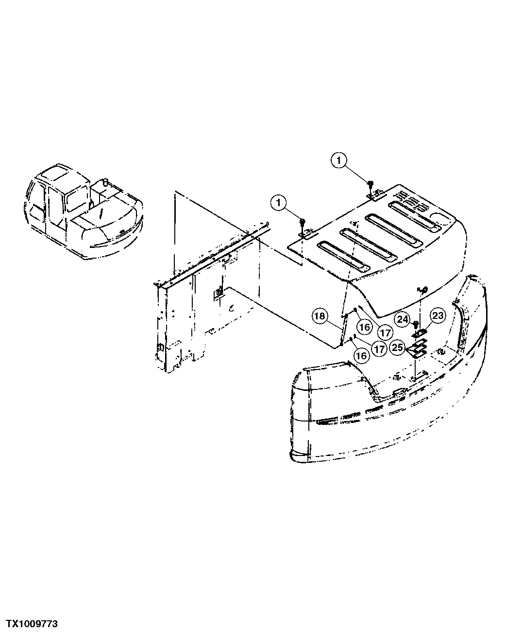 Схема запчастей John Deere 60C LC - 136 - ENGINE COVER MOUNTING 1910 HOOD OR ENGINE ENCLOSURE