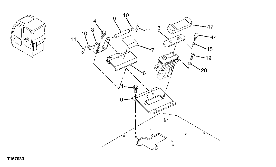 Схема запчастей John Deere 60C LC - 158 - PILOT CONTROL PEDAL (OFFSET BOOM) 3315 CONTROLS LINKAGE