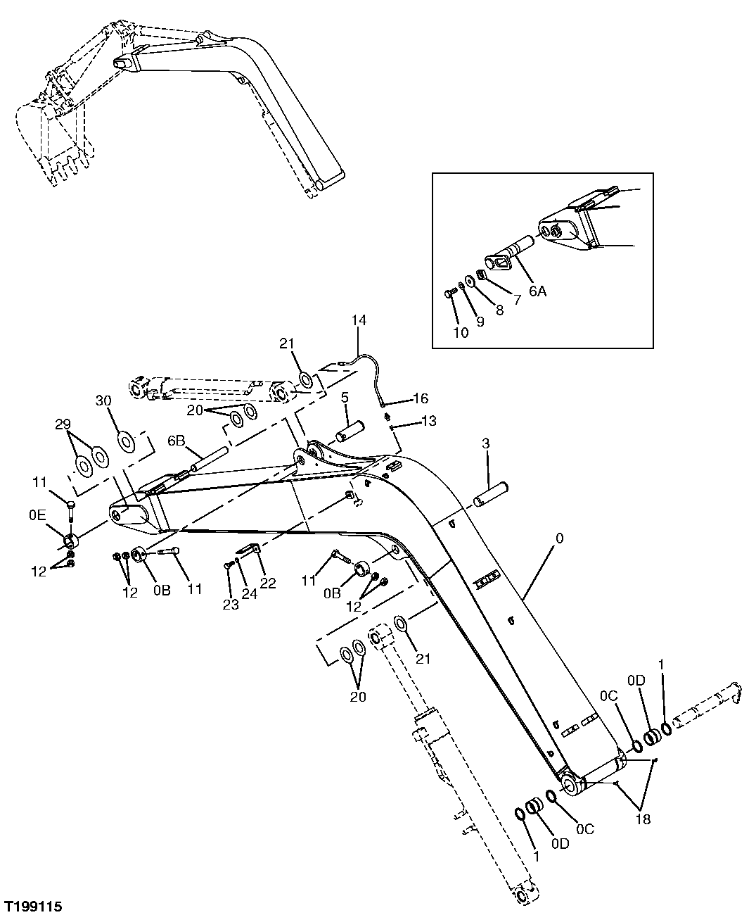 Схема запчастей John Deere 60C LC - 164 - STANDARD BOOM, 3.72M 3344 BOOM